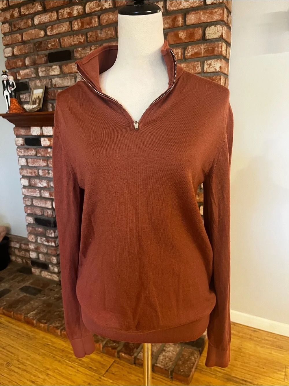 Reiss $175 Men's Blackhall Merino Wool Half-Zip Funnel Neck Sweater - Rust